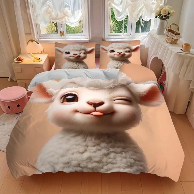3pcs Anime Cartoon Design Sheep Bedding Set - Includes One Quilt Cover and Two Pillowcases (No Core) - Home Decor, Festival Gift, Polyester