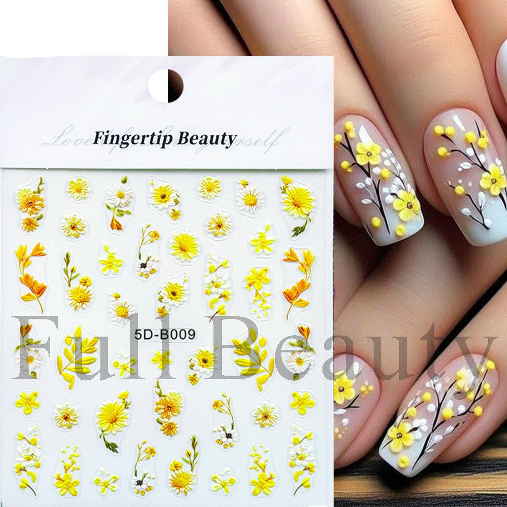 Nail Art Stickers Ins Relief Three-dimensional 5D Summer Oil Painting Small Flower Flower Adhesive Nail Stickers