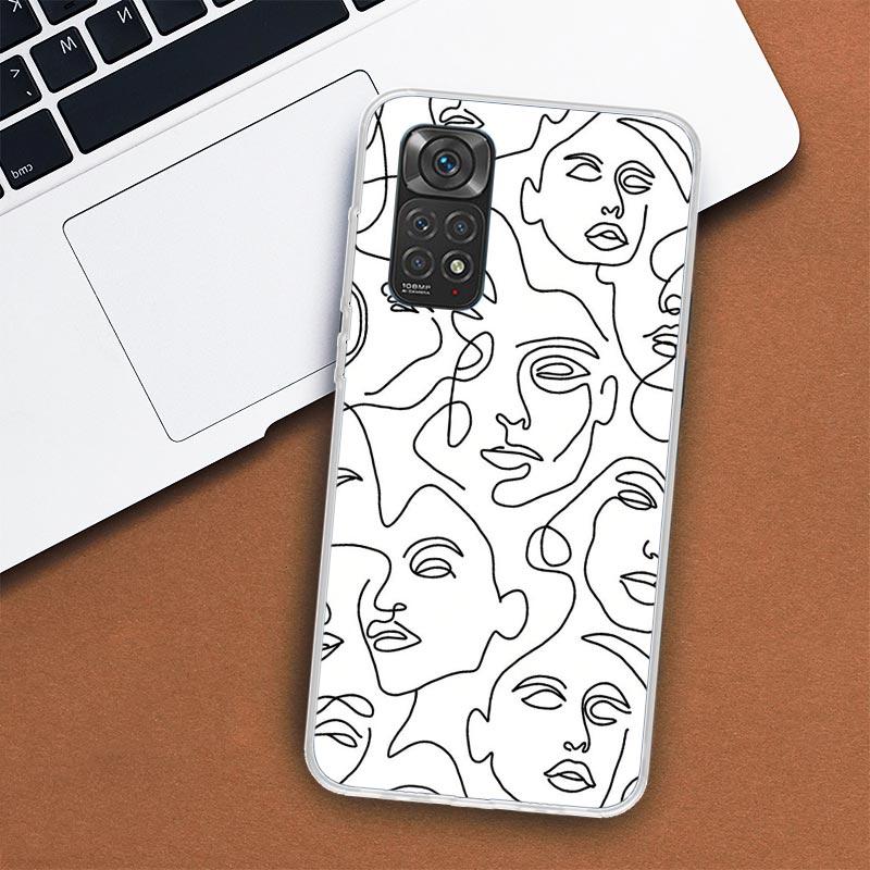 Abstract Line Women Face Phone Case For Xiaomi Redmi Note 13 12 12S 11 11S 10 10S 9 9S 11T 11E Pro Plus 8 8T 7 + Coque Cover