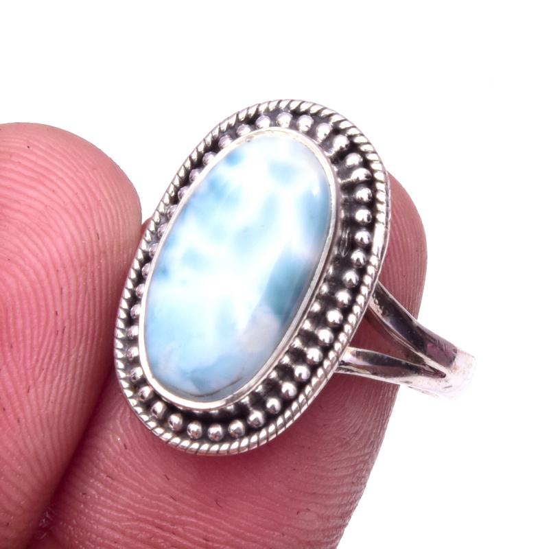 

Natural Republic Larimar Gemstone 925 Solid Sterling Silver Gift Ring S.9 n5V99