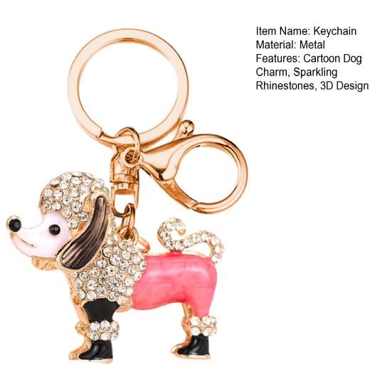 Keychain Pendant 3D Cartoon Poodle Dog Design Sparkling Rhinestones Inlaid Key Chain