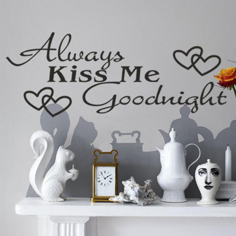 Loves Quotes Stickers "Always Kiss Me Goodnight" Vinyl Wall Decals Home Decoration For Kids Room Bedroom Warm Carved Wallpaper