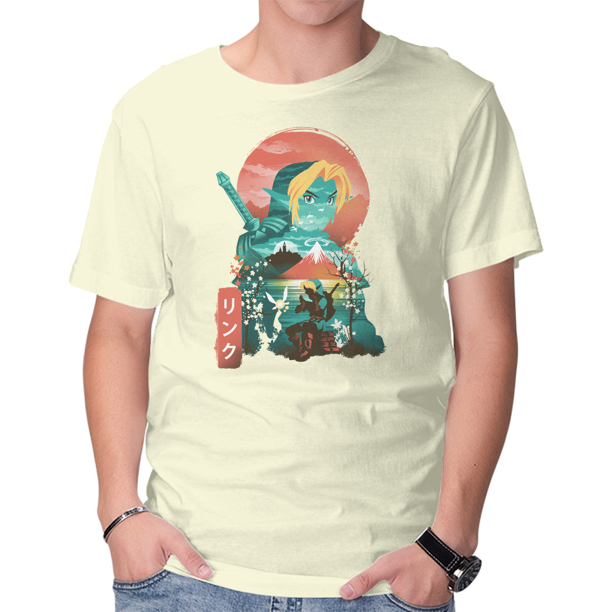 Unisex Crew Neck T-Shirt Ukiyo-E Hyrule Hero Graphic Short Sleeve Casual Tee S