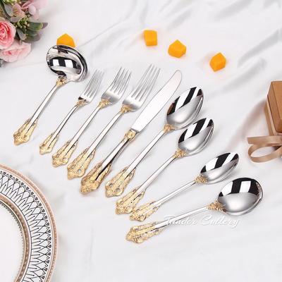 1 Pieces Luxury Gold Plated Cutlery Set Vintage Western Stainless Steel Tableware Wedding Engraving Dinnerware Knife Fork Spoon