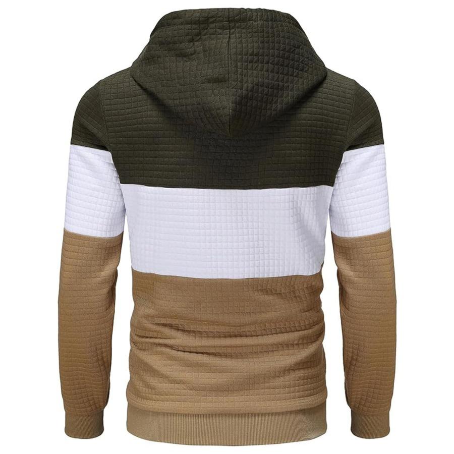 Large Size Men's Hooded Pullovers Checkered Color Blocking Sweatshirt Retro Jacquard Casual Sports Hoodie for Men