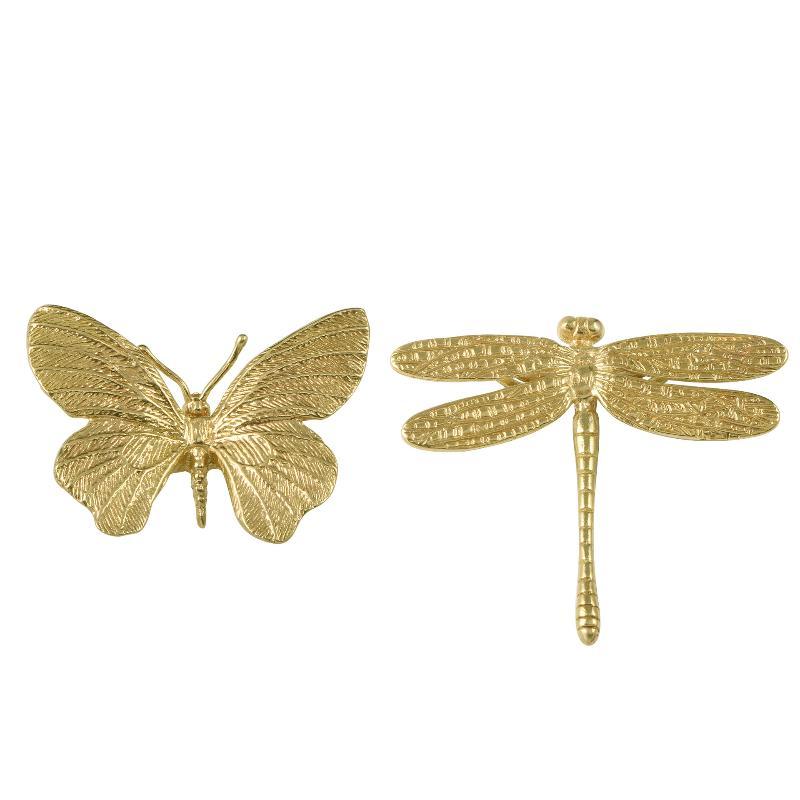 Retro Butterfly/Dragonfly Brass Handle Furniture Hardware Vintage Cabinet Door Knobs Single Hole Gold Wardrobe Drawer Pulls
