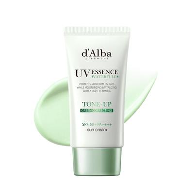 Essência UV Tone Up Protetor Solar Maquiagem e Suor e Água Fácil Adequado para Peles Sensíveis e Secas para o Rosto e Vegano d'Alba - SPF50+/PA++++ Base, Protetor Solar,