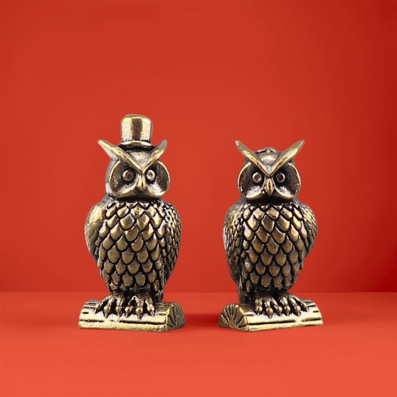 Brass Owl Ornament Handmade Boho Decor Creative Figurine Small Desk Decorations Unique Gift For Home Luxury Decor Home Decor