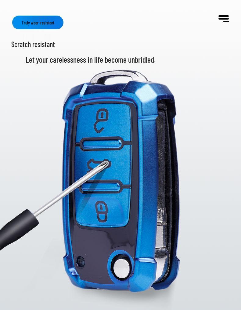 Volkswagen Key Fob Cover: Fits Lavida, Bora, POLO, Jetta, Santana, Sagitar, Tiguan - Mecha Style Key Shell with Buckle.