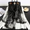 Luxury Women Hijab Shiny Lace Scarf Silk Soft Wool Shawls And Wraps Embroidery Flower Thin Scarves Foulard Female Bufanda New