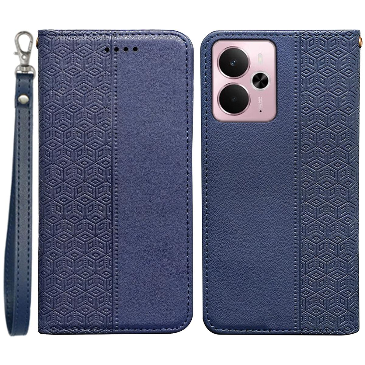 

Для Realme 14 5G Чехол-кошелек для телефона Сильный магнитный Клетчатый узор Тисненая кожа Откидная крышка Blue