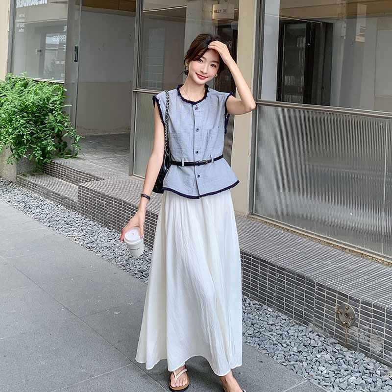 Summer 2025 French-Style Women's Two-Piece Suit: Vest Top & Skirt