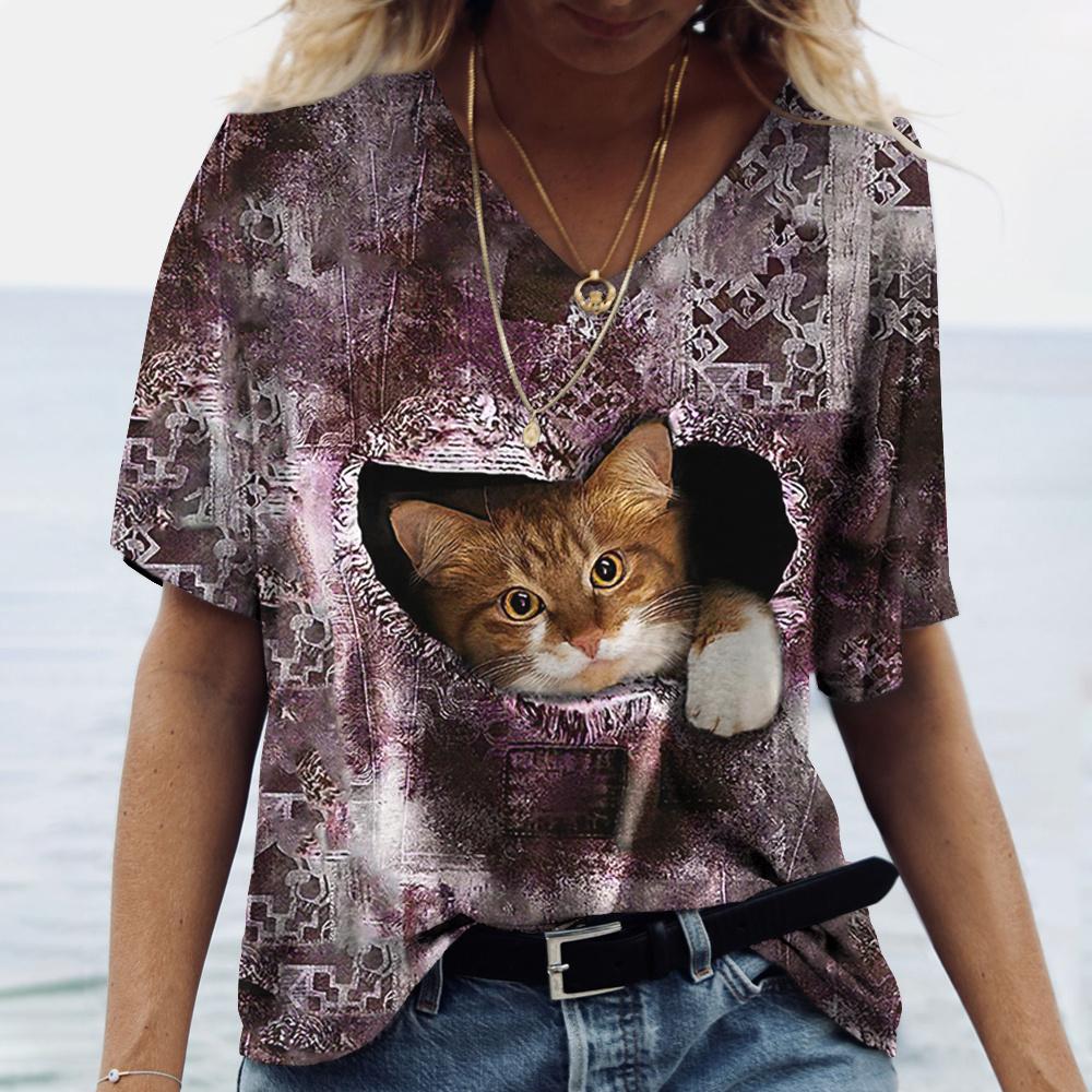 Global Hot Selling 3D Women's T-shirt Top Girls Y2k Clothing Summer Short Sleeve V-Neck Leisure Holiday Women's T-shirt