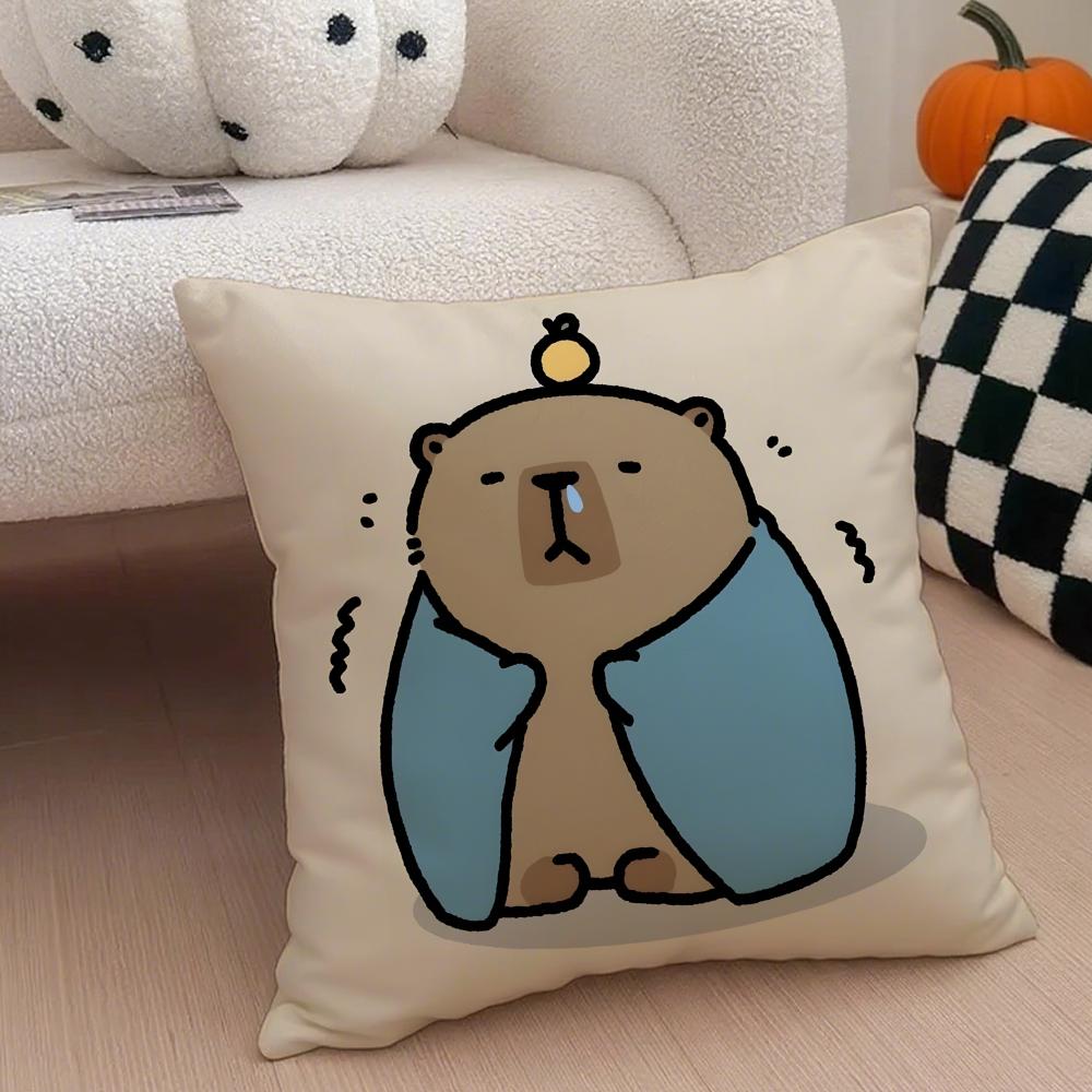Cute Animal Cartoon Companion Capybara Cushion Cover Throw Pillow Cover Hidden Button Durable Polyester Chair Cushion