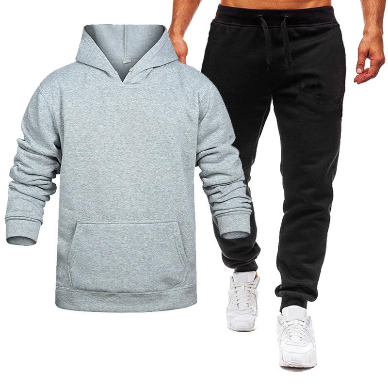 Осенне-зимний спортивный костюм, Мужская однотонная толстовка с капюшоном, комплекты из 2 предметов, мужская одежда, костюм, мужские флисовые спортивные спортивные штаны с капюшоном, комплекты из двух предметов