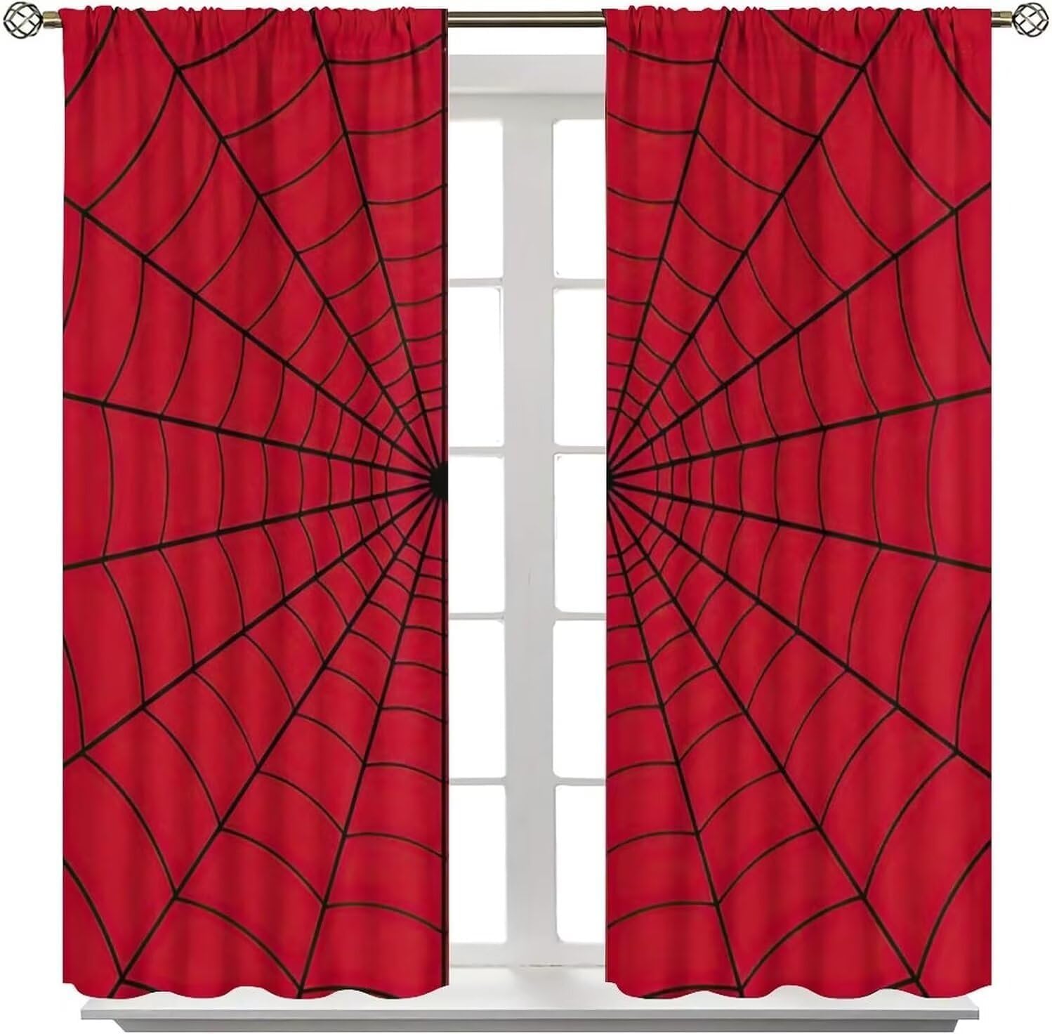 Spider Web Hero Curta For Kids Room, Red Superhero Drapes With Rod Pocket, Boys Girls Bedroom & Playroom Window Panels 53x116cm 2pc21x46in&Without mount