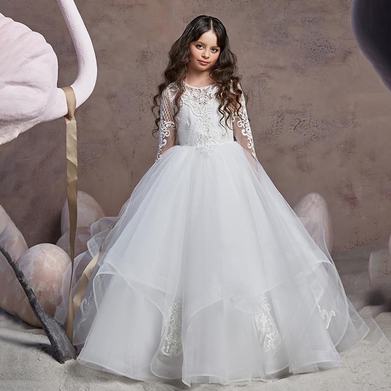 Buy European and American children's wedding dress lace long sleeve — free download