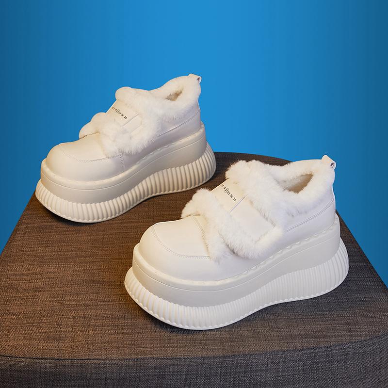 Platform-soled Loafers for Women's 2025 Autumn and Winter New White Versatile Inner Height-increasing Women's Shoes with Plush Warm Fluffy Shoes F