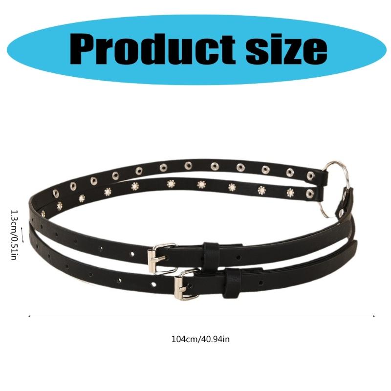 Grommet Waist Belt Punk Double Skinny Chain for Cowboy Grunge Buckle Modern Waistband Waist Chain Studded Belt