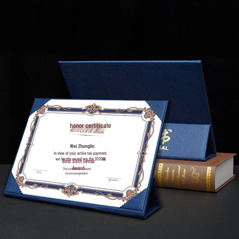 A4 Leather Honor Certificate Stand with Hot Stamping Customization
