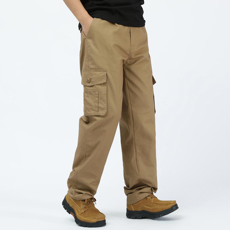 

Pure Cotton Multi-pocket Work Trousers Men s Large Size Elastic Mid-high Waist Casual Pants Middle-aged and Elderly Loose Work Pants Dad M