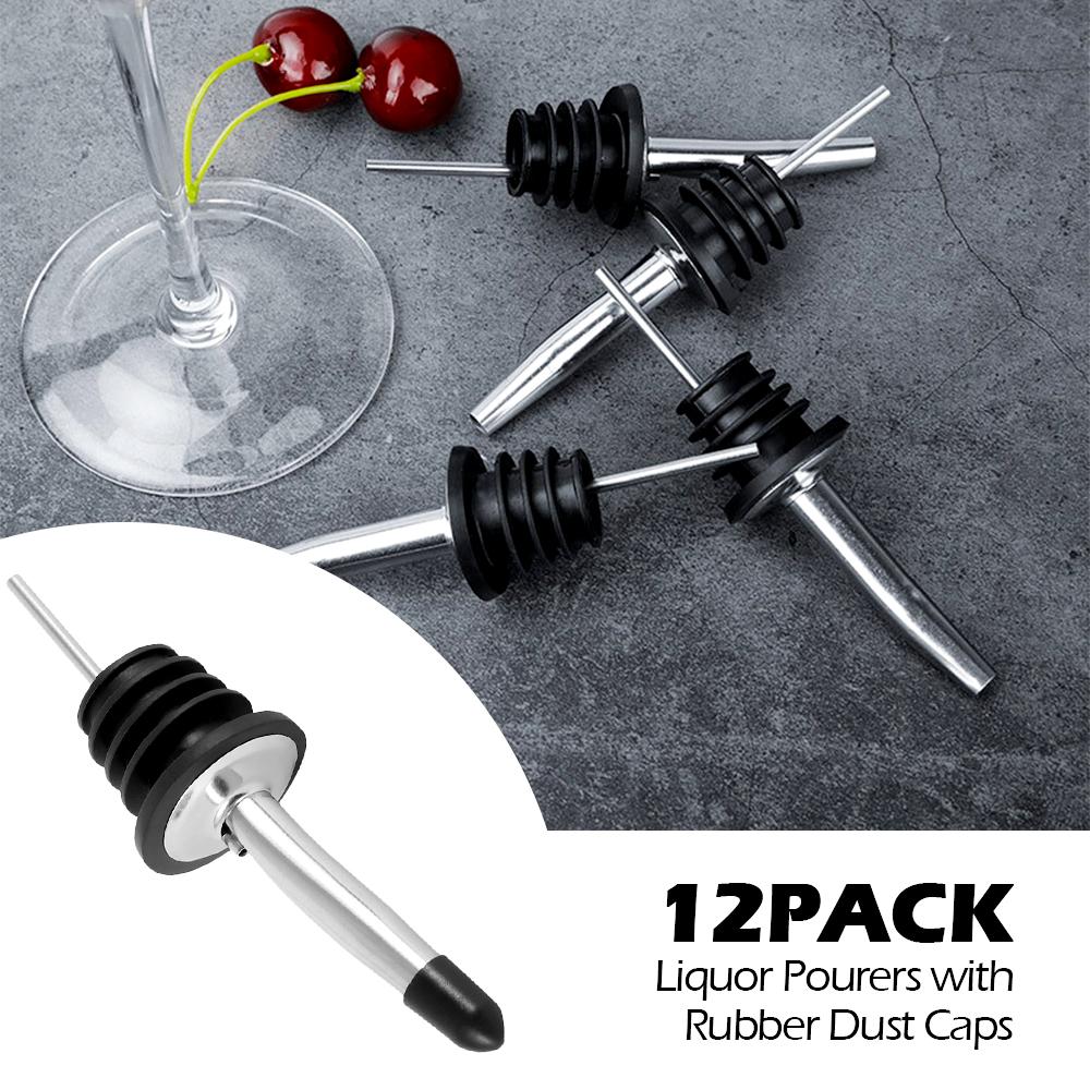 12pcs Stainless Steel Classic Bottle Pourers Tapered Spout Liquor Pourers Flow Wine Bottle Pour Spout Stopper Bar Accessories