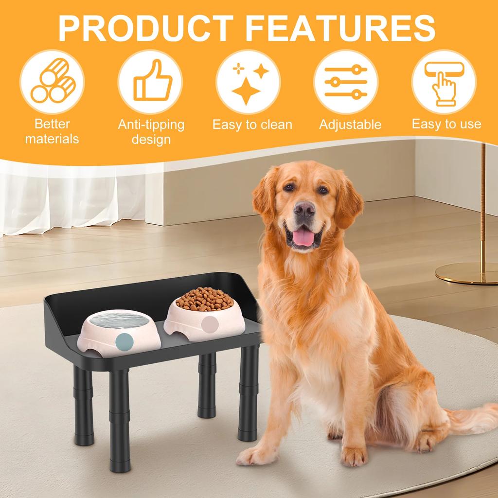 Elevated Dog Feeder Bowls Adjustable Raised Pet Feeding Station with Splash Guard for Small Medium Large Dogs