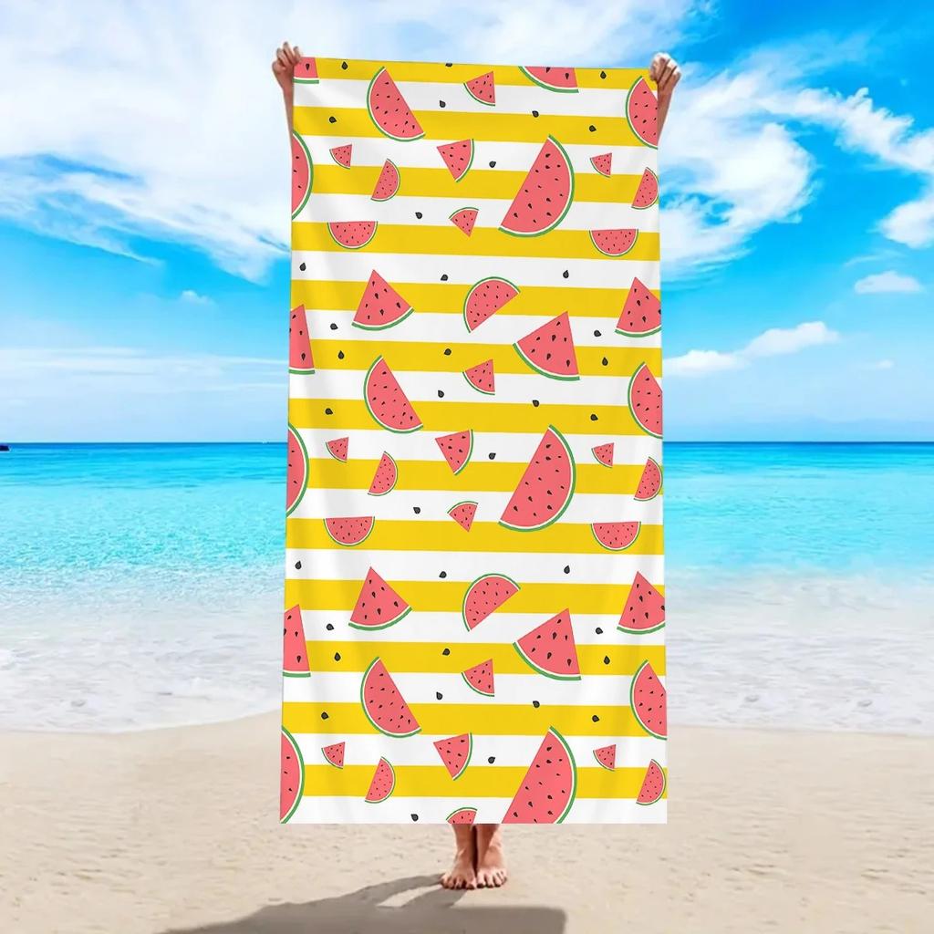 Fresh Watermelon Striped Beach Towel 2D Flat Printed Peach Skin Fabric Soft Bath Towel Summer Vacation Swimming Pool