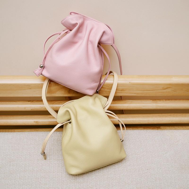 Tasche Damen Kordelzug Wolke Telefon Echtes Leder Glücklich Modisch Vielseitig Umhängetasche Schulter