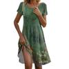 Women's Casual Fashion Round Neck Short Sleeve Retro Printed Midi Dress