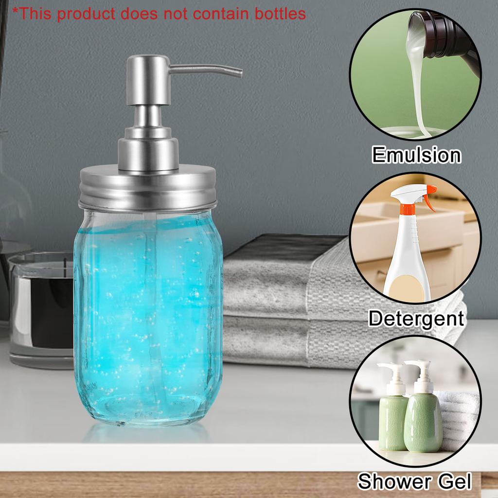 Mason Jar Soap Dispenser Lid with Pump Stainless Steel Mason Jar Pump Lid Leakproof Soap Dispenser Pump Replacement for Bathroom