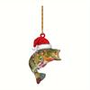 Acrylic Flat 2D Shark and Green Perch Fishing Decor - Perfect for Christmas Trees, Home Decorations and Holiday Celebrations Backpack Pendant Keychain