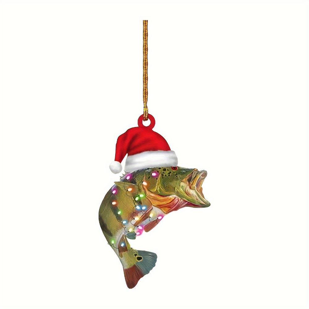 Acrylic Flat 2D Shark and Green Perch Fishing Decor - Perfect for Christmas Trees, Home Decorations and Holiday Celebrations Backpack Pendant Keychain