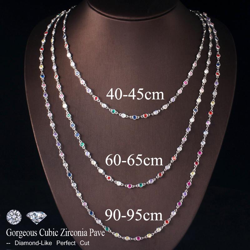 WWJ høy kvalitet rund regnbue Cubic Zirconia langkjede halskjede