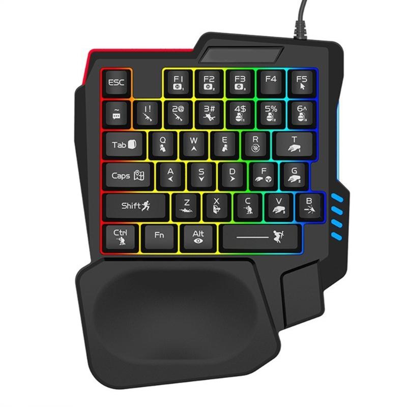 One Handed Gaming Keyboard, 14-Key with Backlight USB Corded Keypad with Hand Rest and Shine Through