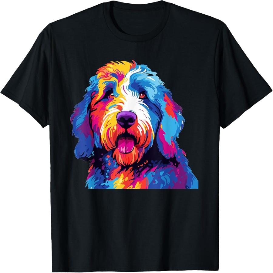 Bernedoodle Dog Portrait Face Pop Art Colorful Graphic T-Shirt XXXXXL чёрный