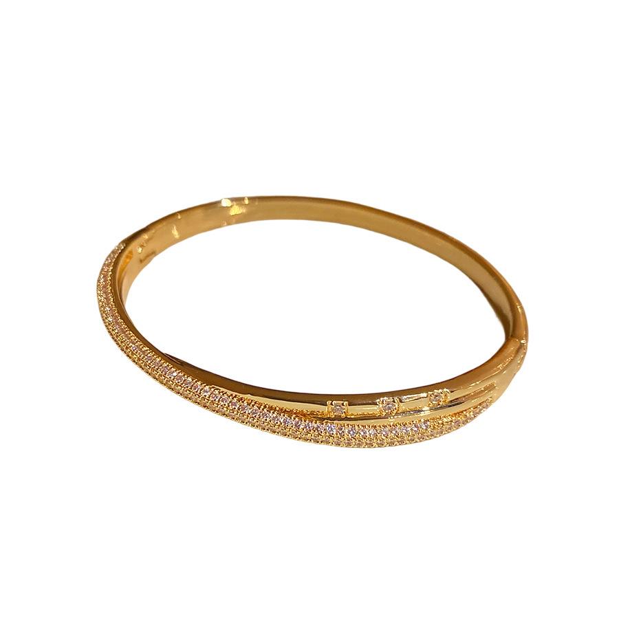 18K Gold Plated Zirconia Cross Open Bangle - Elegant Bracelet for Women