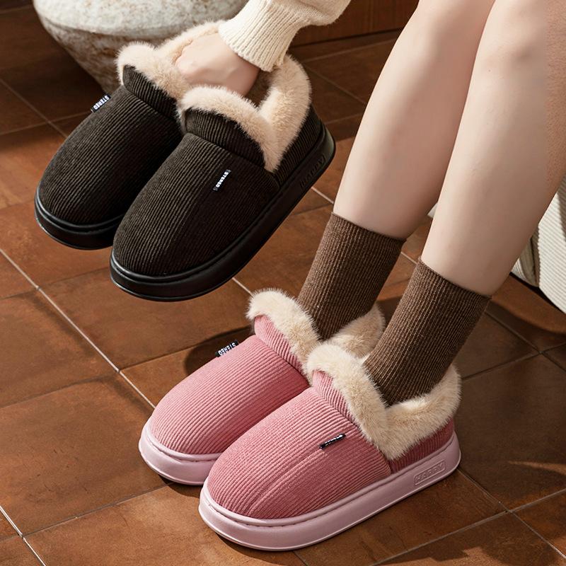 Winter Home Anti Slip Warm Thick Bottom Plush Cotton Slippers