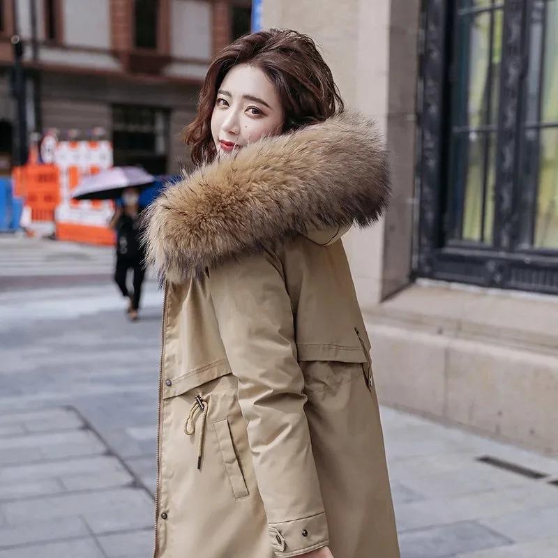 Winter Jacket Women Parka Clothes Long Coat Wool Liner Hooded Jacket Fur Collar Thick Warm Snow Wear Padded Parka