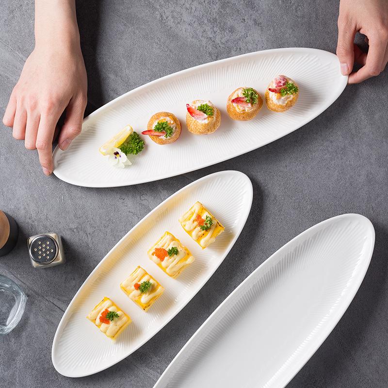 Creative Saury Plate Japanese Dish Household Light Luxury Sushi Plate White Cake Plate Ceramic Tableware