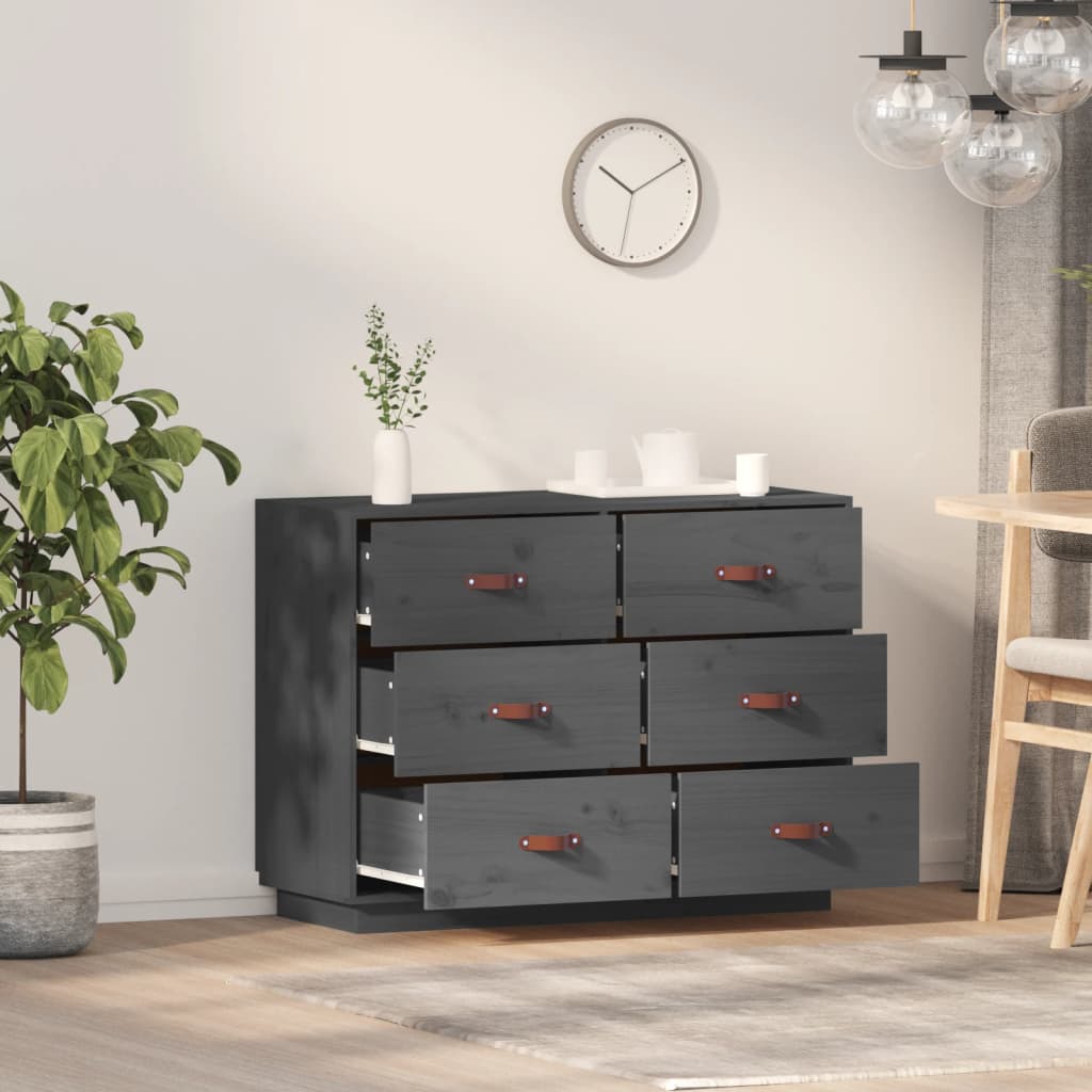 Vidaxl Komoda, Szara, 100X40X75 Cm, Lite Drewno Sosnowe