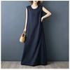 DIMANAF 2026 New Women Plus Size Summer Vintage Lady Long Dress Sleeveless Vest Loose Oversize Maxi Sundress Solid Cotton Linen