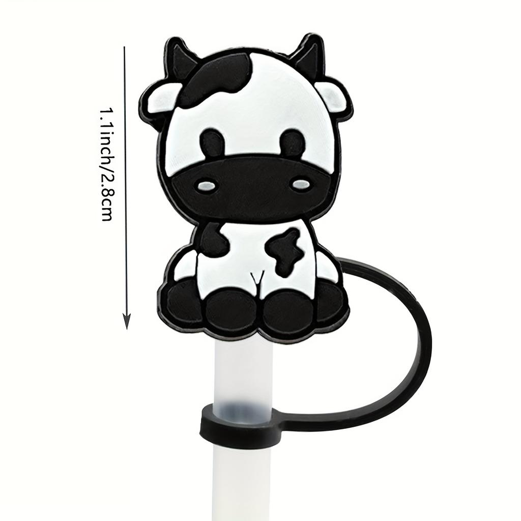 10Pcs Cow Straw Tips Cover, Straw Covers Cap For Tumblers, Cartoon Cow Reusable Drinking Straw Toppers, Drinking Straw Plugs, Kitchen Accessaries