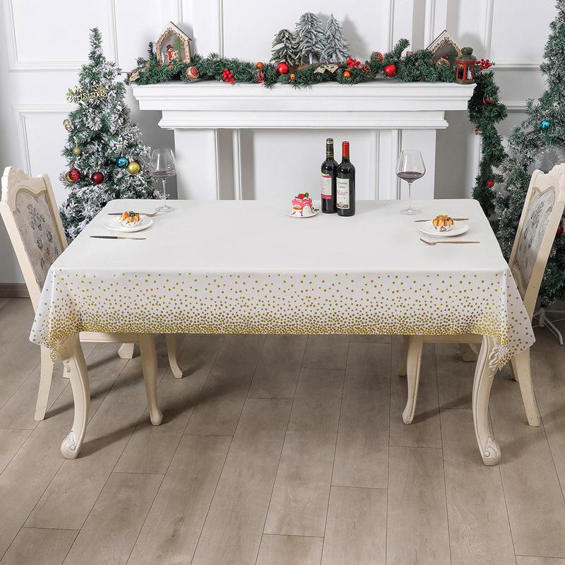 PEVA White Gold Polka Dot Tablecloth - Waterproof & Oilproof for Parties, Festivals, Picnics, Gatherings