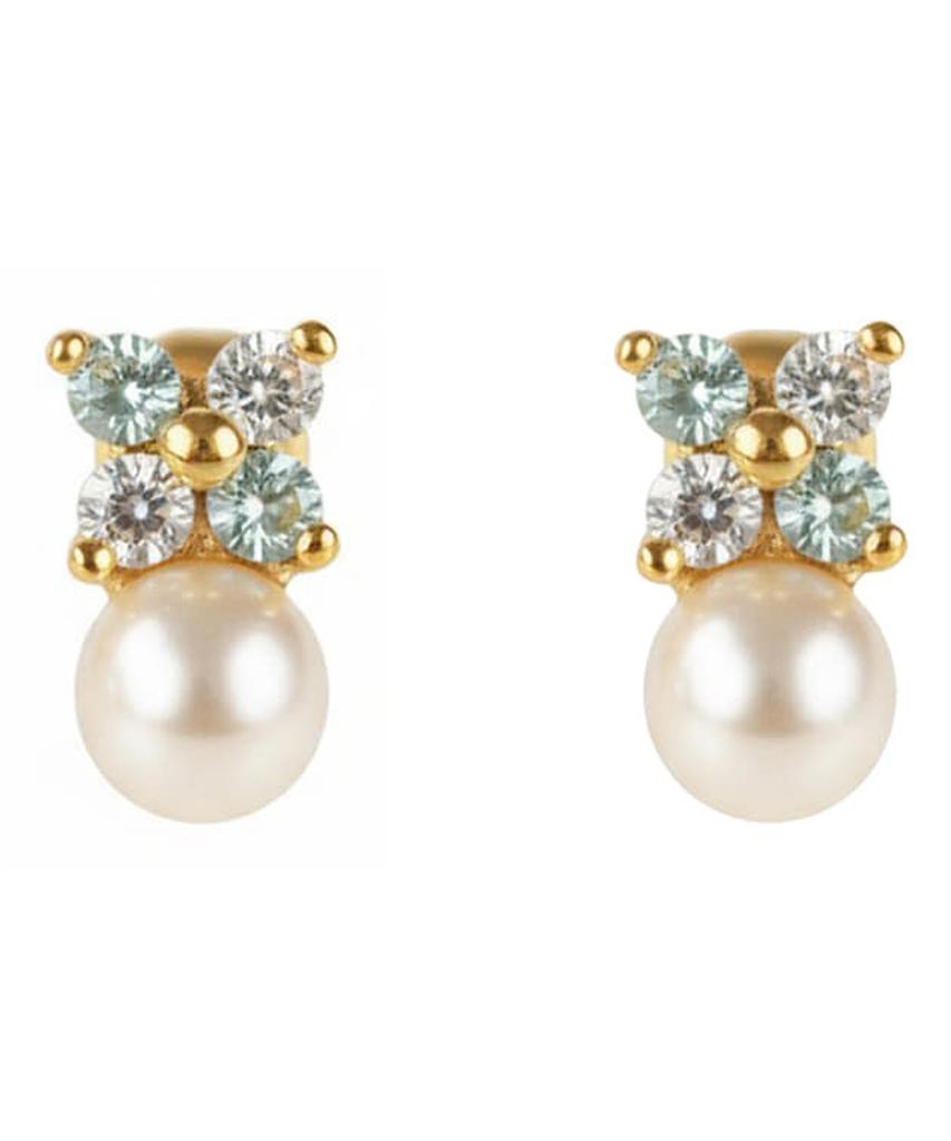 Alleun Silver 925 Swarovski Pearl Cubic Clover Silver Earrings