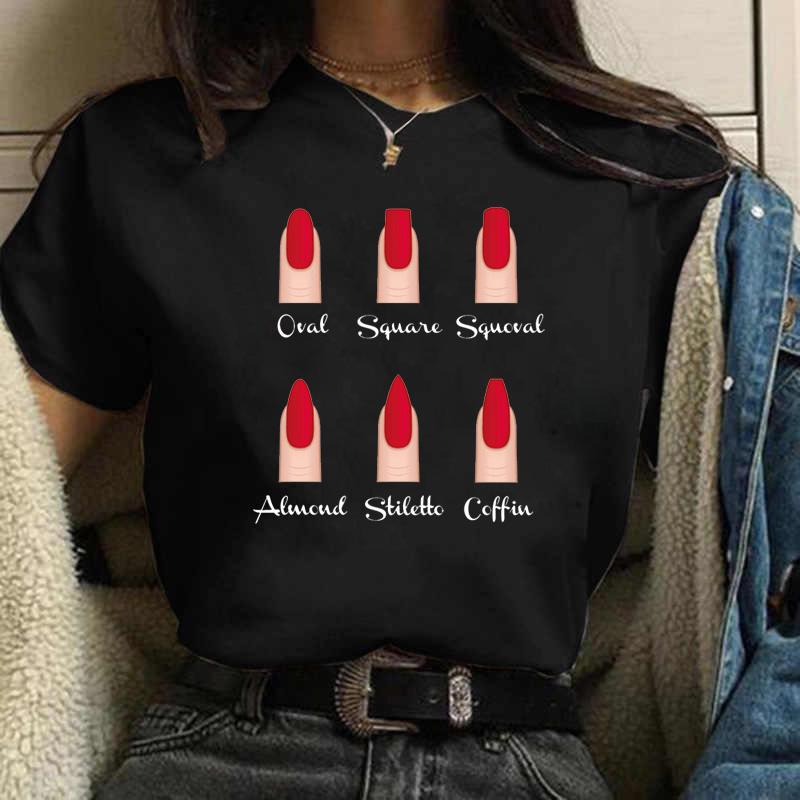 Women T Shirts Fashion Womens Cartoon Graphic Finger Nail Cute Printed Top Tshirt Female Tee Shirt Ladies Clothes T-shirts
