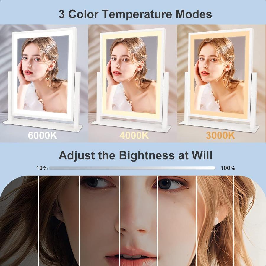 Makeup Mirror with Lights Lighted Up Vanity Mirror with Touch Control 3 Color Lighting Modes Dimmable 360Rotation for Vanity De