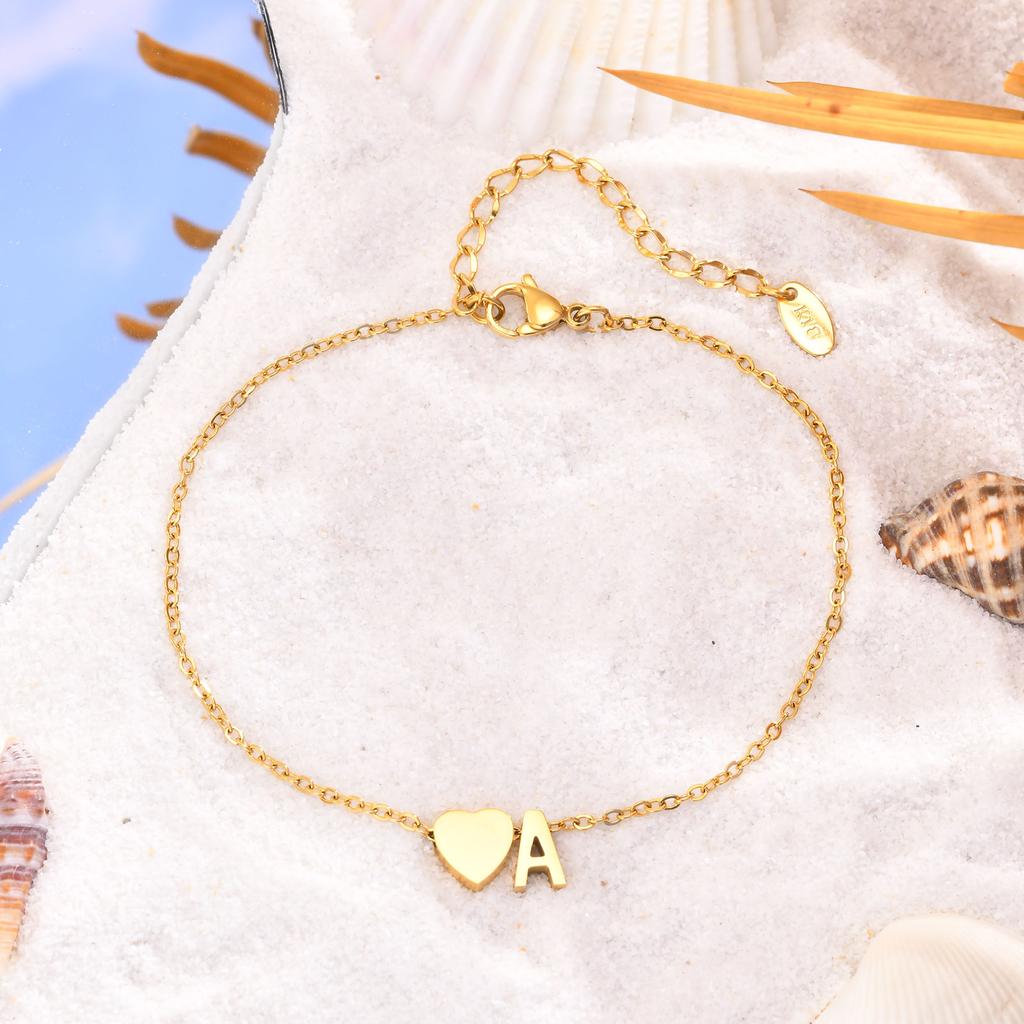 Bohemia A-Z Letter Initial Anklet for Women Gold Color Heart Alphabet Ankle Bracelet Beach Party Travel Fashion Foot Jewelry