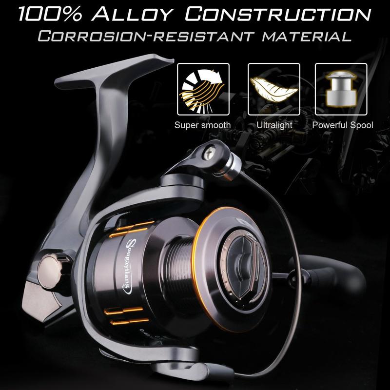 SOUGAYILANG Spinnrolle mit extrem glatten 13+1 geschirmten Lagern, leicht und leistungsstark