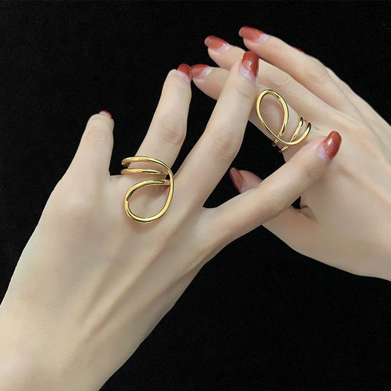 Girl s Hollowed Out Large Ring with Double Line Design золотой